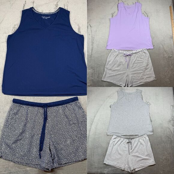 Carole Hochman Pajamas Set Women’s XL Blue Purple Gray Cotton Shorts Sleeveless